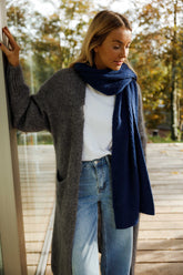 Dark Blue Ribbed Knit Scarf