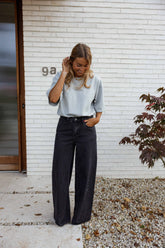 Dark Grey Wide-Leg Denim Jeans