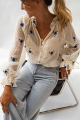 Blue Floral Button Down Blouse