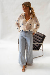 Blue Floral Button Down Blouse