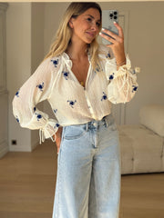 Blue Floral Button Down Blouse