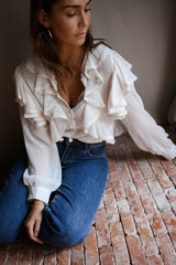 White Ruffled Flounce Chiffon Blouse