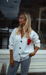 White Sweetheart Print Knit Cardigan