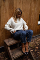 Sweatheart Cutout Rosette Trim Knit Sweater