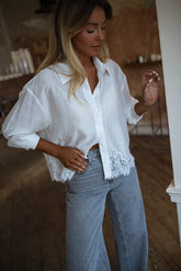 White Lace Paneled Shirt