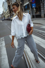 White Lace Paneled Shirt