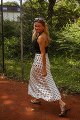 Polka Dot Print Midi Skirt