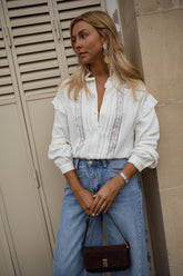 White Crochet Lace Insert Shirt