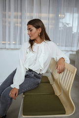 White Front Ruffled Detail Chiffon Blouse