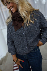 Deep Grey Ribbed Knit Cardigan