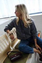 Deep Grey Ribbed Knit Cardigan