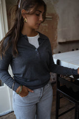 Deep Grey Polo Collared Knit Sweater