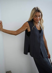 Gray Sleeveless Button Down Vest