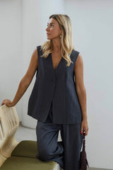 Gray Sleeveless Button Down Vest
