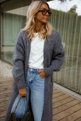 Grey Oen Front Long Cardigan