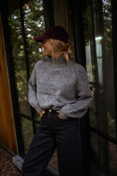 Grey Solid Pullover Knit Sweater