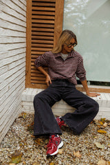 Burgundy Striped Collared Knit Sweater