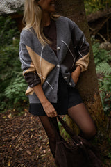 Grey Checkered Button Down Cardigan