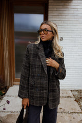 Grey Checkered Double-Breast Coat