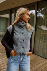 Grey Button Down Sleeveless Knit Cardigan