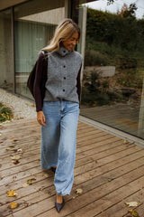 Grey Button Down Sleeveless Knit Cardigan