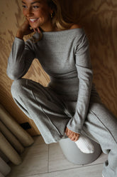 Grey Off Shoulder Top and Sweatpants Set