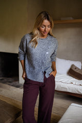 Healther Grey Slant Buttoned Placket Sweater