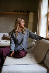 Heather Grey Slant Button Placket Sweater