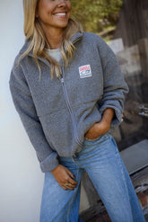 Grey Zipper Placket Fleece Jacket