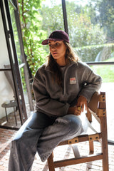 Grey Zipper Placket Fleece Jacket