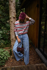 Grey Striped Button Down Knit Sweater