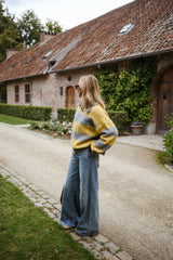 Grey and Yellow Striped Zippered Cardigan