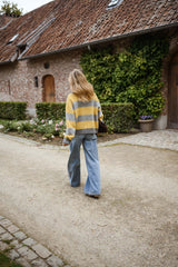 Grey and Yellow Striped Zippered Cardigan