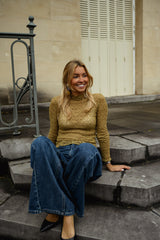 Khaki Crochet Lace Blouse