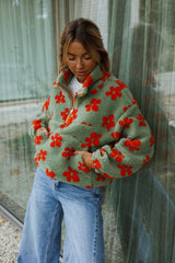 Green and Orange Floral Fleece Coat