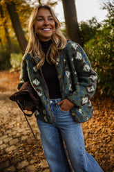 Green Floral Patterned Fleece Coat