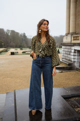 Green Polka Dot Print Chiffon Blouse