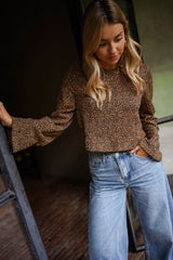 Leopard Long Sleeves Crop Blouse