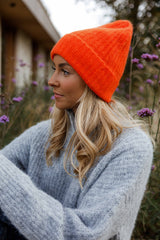 Orange Ribbed Knit Beanie Hat