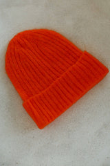 Orange Ribbed Knit Beanie Hat