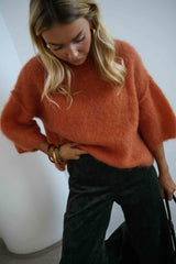 Orange Fuzzy Knit Pullover Sweater