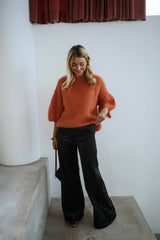 Orange Fuzzy Knit Pullover Sweater