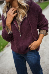 Plum Front Zipper Cardigan