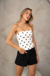White Polka Dots Bandeau Top