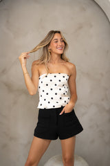 White Polka Dots Bandeau Top
