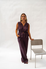 Purple V Neck Peplum Top