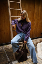 Purple Fuzzy Knit Pullover Sweater