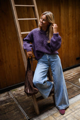 Purple Fuzzy Knit Pullover Sweater