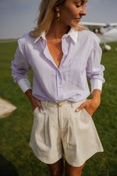 Purple Pinstriped Button Down Shirt