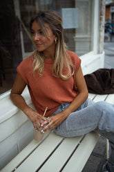 Brown Knit Sleeveless Sweater Top